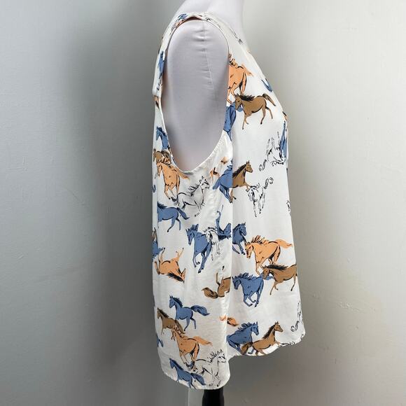 ModCloth Like the Wind Horse Print V Neck Sleeveless Blouse XL Equestrian - Picture 3 of 7